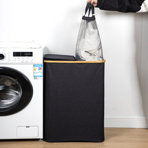 Collapsible <b>Laundry</b> Basket Rectangle Black Foldable <b>Standing</b> Type Clothing Organizer Bathroom Use - Product Image 1