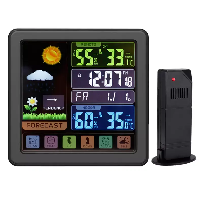 Wireless Weather Station Touch Screen Humidity Temperature Meter Outdoor Indoor Clock for Home