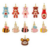 Pendentif Breloque Animaux Mignons Plaqué Or 18K Zircon Laiton Accessoires de Bijoux Abeille Ours Trèfle Cœur