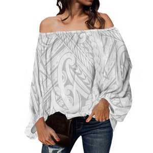 Usine en gros personnalisé Hibiscus fleur polynésienne Tribal imprimer une épaule hauts dames Blouses grande taille femmes Blouse - Product Image 2
