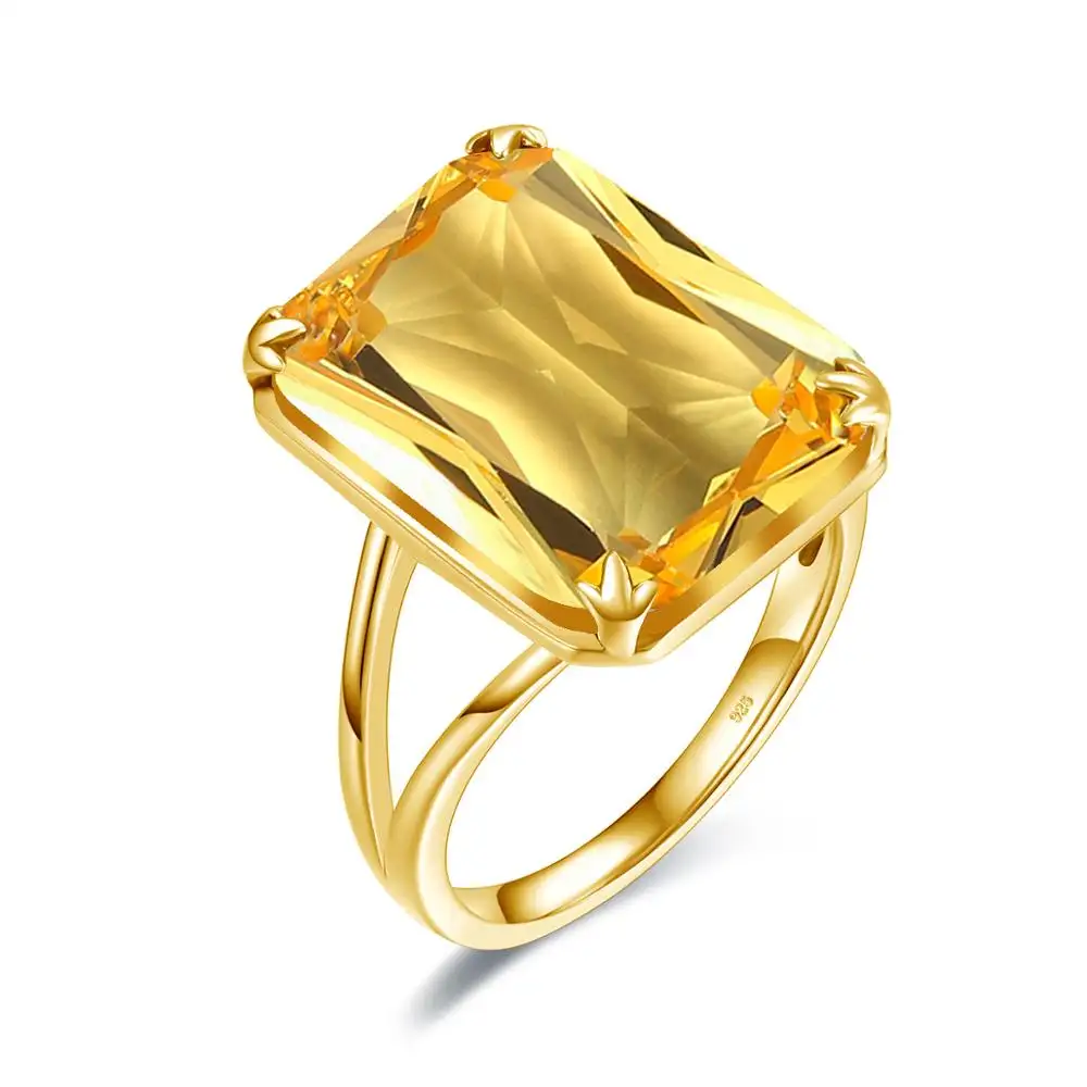 Gold Rings Women 925 Sterling Silver Yellow Cristal Shiny Created Citrine Silver Fine Jewelry Designer Gold Plated Ring