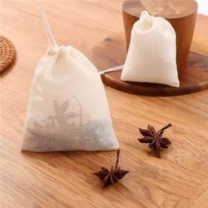 ถุงชาแบบมีเชือกผูก ขายส่ง ทำจากผ้าฝ้ายธรรมชาติ ไม่ฟอกขาว ใช้แล้วทิ้ง สำหรับชาใบ - Product Image 2