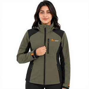 Chaqueta de esquí y snowboard con capucha para mujer Tiierwear, color verde oliva, manga larga, con cremallera, a prueba de viento, para otoño. - Product Image 1