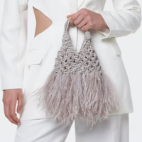 Pochette de soirée haut de gamme pour femme, ornée de strass et de plumes, tissée à la main, idéale pour les fêtes et les danses