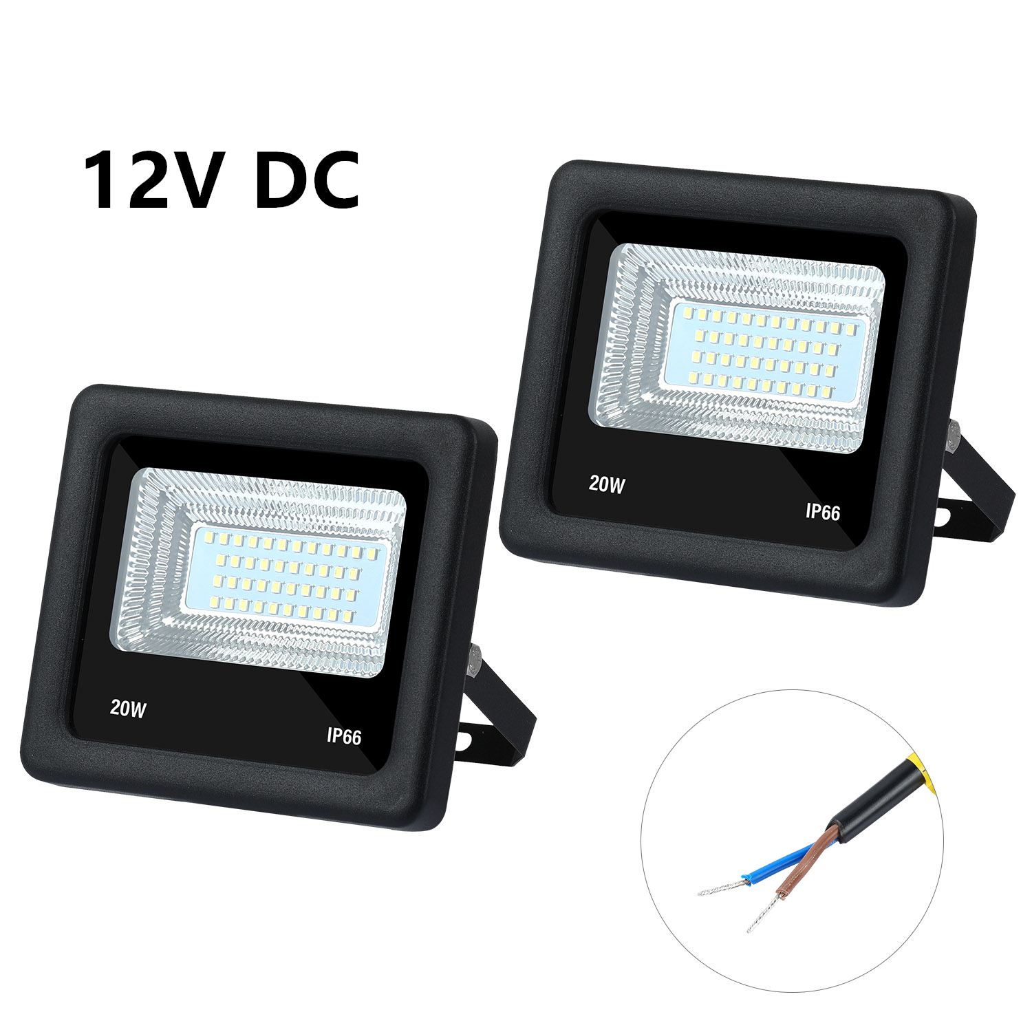 LED Flood Light 12V DC 20W 2000lm 6500K Daylight IP65 Waterproof Solar Security Garden Light CRI 80 50000h Lifetime Black Shell · image 2