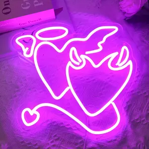 1 pezzo rosa segno al Neon angelo demone cuore insegne al Neon per camera da letto matrimonio Bar soggiorno san valentino ragazza regalo festa di natale