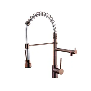 Rose Gold Comercial Single Handle Torneira De Cozinha com Pull Down Pulverizador 3 em 1 Filtro De Água Potável Torneira De Pia De Cozinha