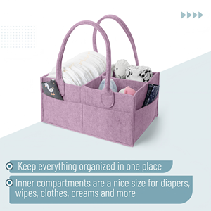 Lavender Dream Portable Felt Diaper Holder Nursery <b>Storage</b> Basket for Wipes & Baby Stuff <b>Collapsible</b> Baby Organizers - Product Image 4