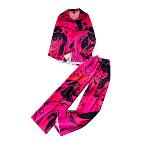Completo da <span class=keywords><strong>donna</strong></span> a due pezzi con stampa astratta, camicia a maniche lunghe con bottoni e pantaloni a gamba larga, outfit casual per primavera, autunno e vacanze. - Product Image 5