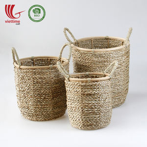 ตะกร้าเก็บของอเนกประสงค์จากหญ้าทะเลเวียดนาม ผลิตจากวัสดุธรรมชาติ เป็นมิตรกับสิ่งแวดล้อม ชุด 3 ใบ พร้อมหูหิ้ว ขายส่ง - Product Image 3