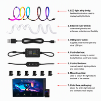 Bande lumineuse LED USB pour écran d'ordinateur, synchronisation PC, rétroéclairage, RGBIC, contrôle par logiciel, barre lumineuse intelligente en silicone