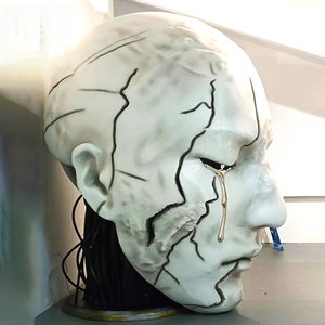 Sculpture artistique de visage humain avec support de talon haut-Figure de visage en fibre de verre noire pour la conception intérieure de luxe - Product Image 6