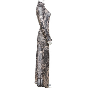30% <span class=keywords><strong>de</strong></span> Descuento en Vestido Maxi <span class=keywords><strong>de</strong></span> Malla Estampada para Mujer, Manga Larga, Ajustado, Estilo Urbano, para <span class=keywords><strong>Fiesta</strong></span>, Vestido Largo Transparente para Venta al por Mayor - Product Image 3