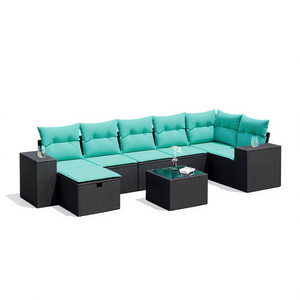 Set Divano da Esterno Moderno in Polyrattan Nero per 8 Persone con Cuscini - Design Contemporaneo - Product Image 1