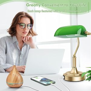 Elegante Lámpara de Mesa de Estilo Nostálgico, Lámpara de Noche para Escritorio, Lámpara de Banco Verde Clásica Antigua - Product Image 2