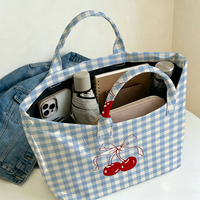 Sac fourre-tout en PVC à motif vichy avec motif cerise, imperméable, transparent, effet gelée, sac de plage, pochette fourre-tout, sacs à main à nœud, sac de rangement