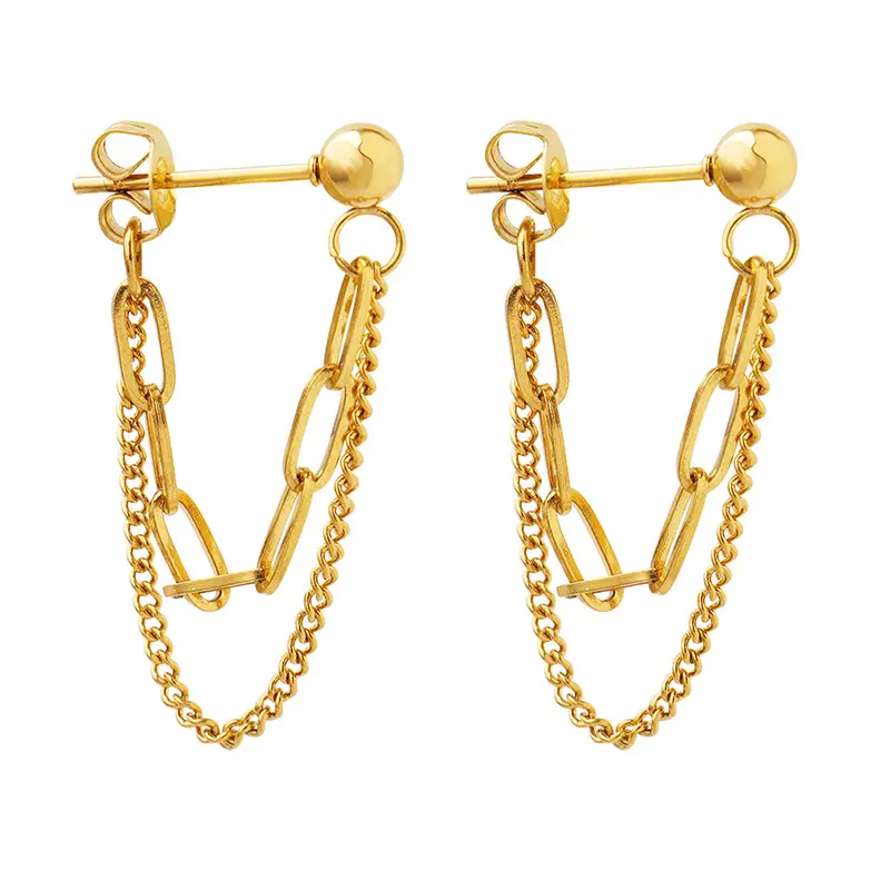 Wholesale Waterproof Hypoallergenic Stainless Steel Women Jewelry Stud Ear Long Drop Tassel Chain Ins Accessories Earrings