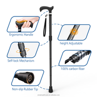 Canne ergonomique pliable noire légère réglable extensible aide à la mobilité poignée attachée pour femmes/hommes/personnes âgées bâton de marche