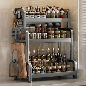 Étagère à épices de cuisine multi-niveaux avec support pour couteaux et baguettes, organisateur de condiments pour comptoir - Product Image 1