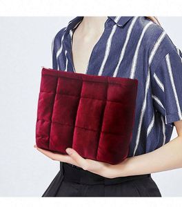 2024 Custom Logo Winter Down Cotton Velvet Soft Puffer Puffy Fluffy Quilted Makeup Cosmetic <b>Bag</b> Travel Make up Pouch - Product Image 5