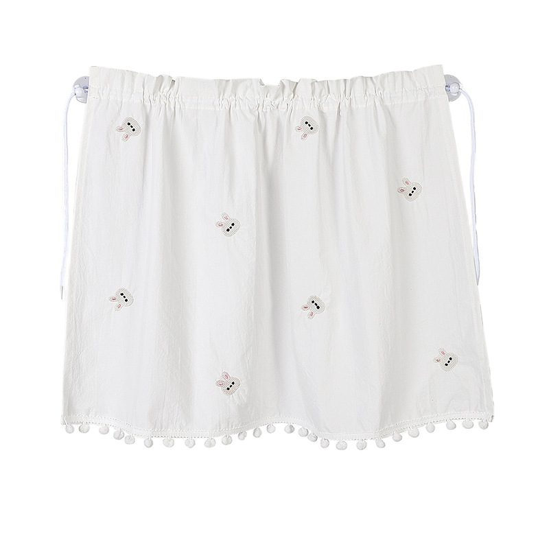 Rideaux lapin brodés pompons en coton