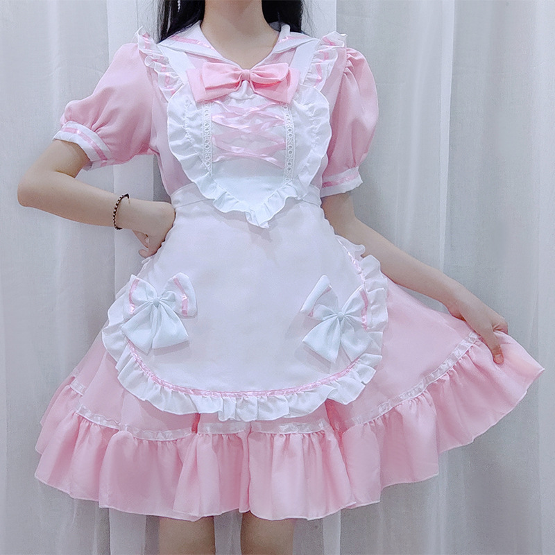 Rose [Robe+Tablier+Nœud+Coiffe]