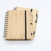 Cuaderno/Diario A5 Ecológico de Bambú con Encuadernación Doble Espiral Curva, con Juego de Bolígrafos, Colores Personalizados, Regalo
