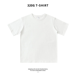 Camiseta de manga corta de algodón japonés pesado de 320 g para hombre, color <span class=keywords><strong>tierra</strong></span>, cuello redondo de tres puntas, holgada, para verano - Product Image 5