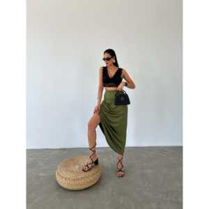 Falda acampanada de buceo con cintura elástica para mujer, de satén elástico de poliéster y spandex, ajuste ceñido - Product Image 1