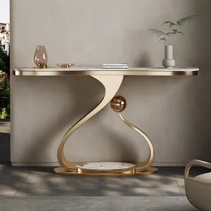 2024 New Hot Selling Modern Luxury Living Room Furniture Art Elegant Foyer Stainless Steel Gold Console Table