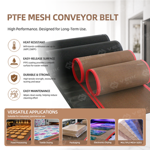 PTFE Mesh Conveyor Belt For Snack Food Production Bakery Equipment Baking Ovens Drying Machines And Continuous Conveying Systems