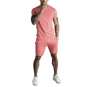 <b>Men</b> <b>Pink</b> T-<b>Shirt</b> and Shorts Set Casual Summer Streetwear Matching Outfit Breathable Knitted Cotton Crew Neck <b>Men</b> Summer Set - Product Image 3