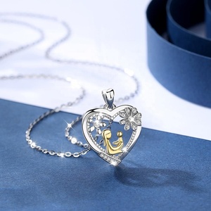 La familia de cristal de corazón de la madre y el niño collar de la joyería colgante de plata de ley - Product Image 2