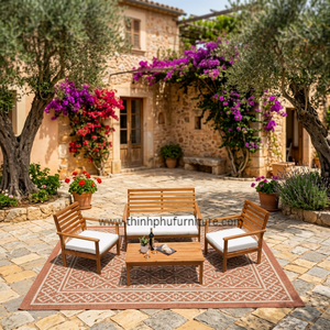 Ensemble de canapés de jardin en bois, style méditerranéen, mobilier d'extérieur avec coussins blancs, design durable pour usage en terrasse - Product Image 3