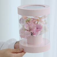 Emballage de Bouquet en plastique Transparent, boîte à fleurs cylindrique en PVC Transparent pour fleurs avec poignée de ruban