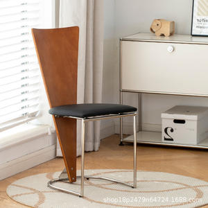 Vintage Solid Wood Dining Chair With Metal Frame <b>Backrest</b> For Dining Room Home Use - Product Image 1