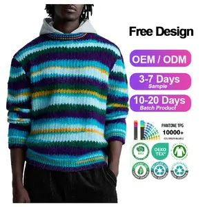 कस्टम लोगो OEM और ODM स्वेटर धारीदार मोहायर लंबी आस्तीन बुना हुआ स्वेटर पुरुषों की लंबी आस्तीन बुना हुआ कस्टम सूती स्वेटर