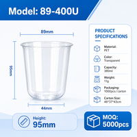 Vente en gros directe d'usine, gobelets jetables en PET Tegaun, plastique transparent avec couvercles pour boissons froides, 89-400U, logo personnalisable