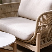 Ensemble de conversation d'extérieur en corde tressée, canapé 2 places, fauteuil, table basse ronde, résistant aux intempéries pour jardin, bord de piscine, villa, OEM ODM