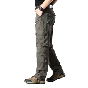 Pantaloni da trekking da uomo in cotone 100% pantaloni Casual taglie forti da lavoro dritti da esterno tattici Multi-tasca - Product Image 6