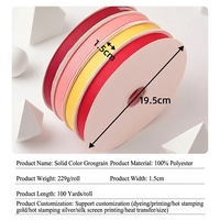 Op voorraad 1,5 cm effenkleurig bedrukt 100% polyester grosgrain lintrol voor bloemenboeket, cadeaudoos, bakverpakkingen, DIY knutselwerk
