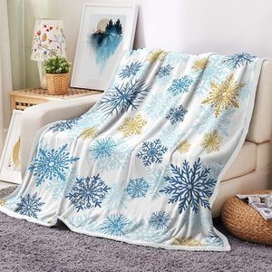 Gold Blue Minimalist Snowflake Flannel Blanket Throw Blanket Nap Blanket Lightweight Breathable for Home Office Nap Custom Print - Product Image 1