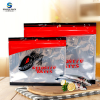 Sac en Mylar imprimé personnalisé, emballage de crochet de pêche, sac à fermeture éclair en plastique, sac à fermeture éclair de pêche d'appât refermable à 3 côtés