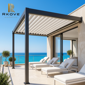 Pergola murale en aluminium 3x3m avec éclairage LED chaud, idéale pour balcon d'appartement urbain, auvent de terrasse RK-C1 - Product Image 1