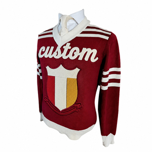 Venta al por mayor de 100% de algodón grueso Chenille bordado parches Greek Life Fraternity s suéter con cuello en V Letterman Pullover 7GG - Product Image 1