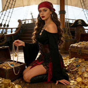 Camisas <span class=keywords><strong>Pirata</strong></span> Medievales Renacentistas para Mujer, Mangas Largas, Cinturón, Top, Falda Corta, Disfraces <span class=keywords><strong>de</strong></span> Halloween para Adultos - Product Image 3