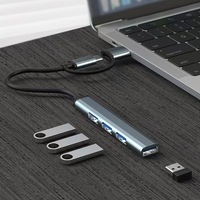 Hub USB 3.0 Tipe-C 4 Port Pabrikasi dengan Antarmuka Ganda, Adaptor Multi-Splitter dari Aluminium Alloy, OTG untuk Ponsel dan Komputer, Tersedia