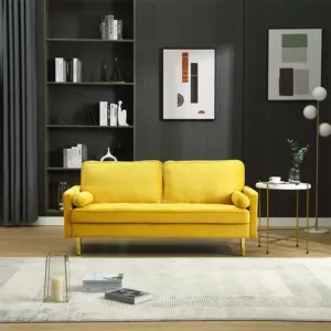 Conjuntos de sofás de veludo amarelo confortável com 2 lugares para móveis de sala de estar, mais vendidos da Amazon