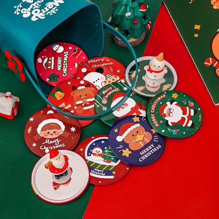 Cartoon Round Mirror Christmas Mini Portable Cute Handheld Student ...