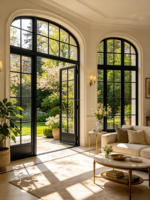 Porte battante en aluminium à double vitrage, insonorisée, imperméable, à économie d'énergie, isolation thermique personnalisée, pour hôtel